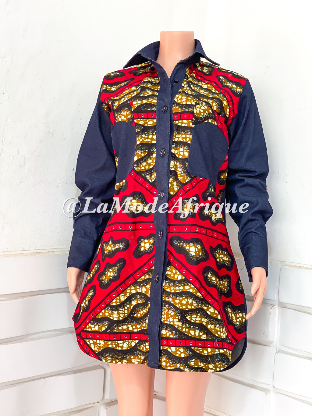 AFRS 1223 ( ANKARA & DENIM) shirt dress